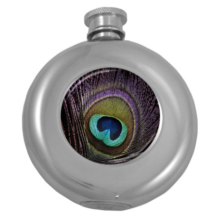 Peacock Feather Round Hip Flask (5 oz)