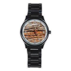 Natural Wood Texture Stainless Steel Round Watch