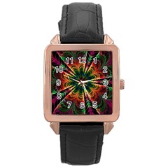 Kaleidoscope Patterns Colors Rose Gold Leather Watch 