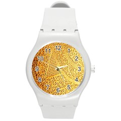 Gold Pattern Round Plastic Sport Watch (m) by BangZart