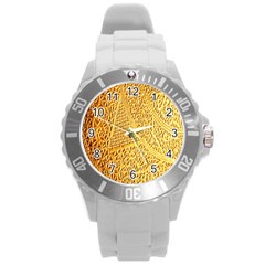 Gold Pattern Round Plastic Sport Watch (l) by BangZart