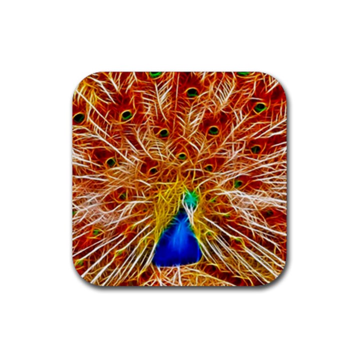 Fractal Peacock Art Rubber Coaster (Square) 