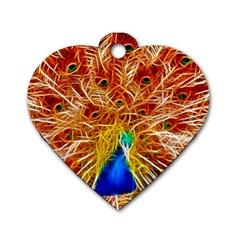 Fractal Peacock Art Dog Tag Heart (two Sides)