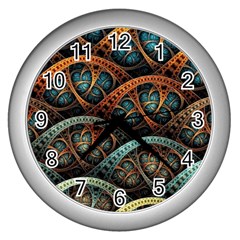 Fractal Art Pattern Flower Art Background Clored Wall Clocks (silver)  by BangZart