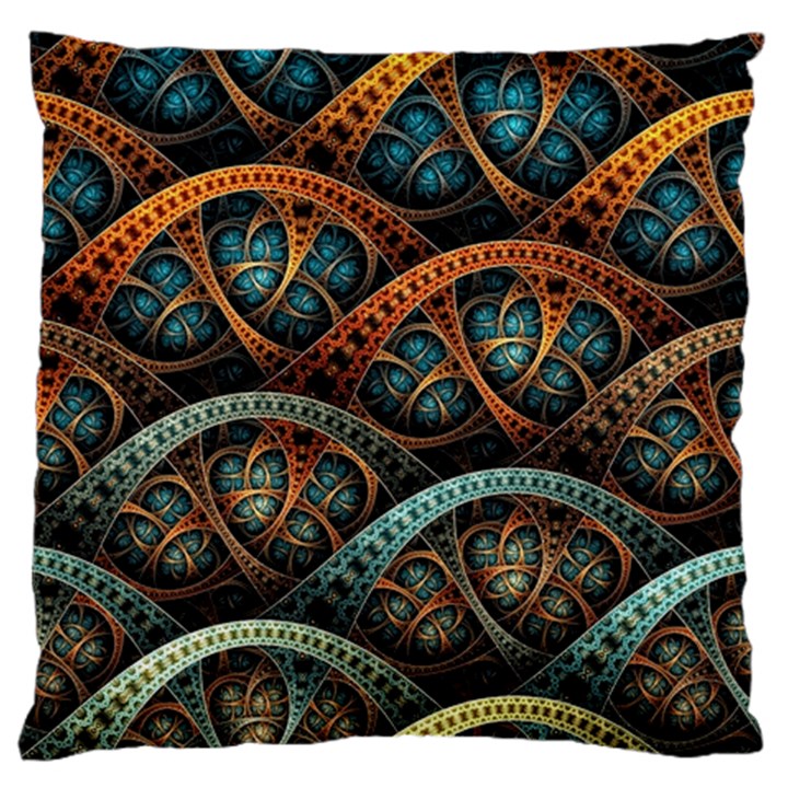 Fractal Art Pattern Flower Art Background Clored Large Flano Cushion Case (Two Sides)