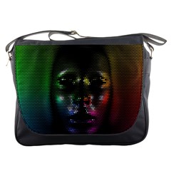 Digital Art Psychedelic Face Skull Color Messenger Bags by BangZart