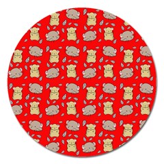 Cute Hamster Pattern Red Background Magnet 5  (round)