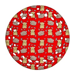 Cute Hamster Pattern Red Background Round Filigree Ornament (two Sides) by BangZart