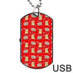 Cute Hamster Pattern Red Background Dog Tag Usb Flash (one Side)