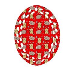Cute Hamster Pattern Red Background Oval Filigree Ornament (two Sides) by BangZart