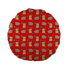 Cute Hamster Pattern Red Background Standard 15  Premium Flano Round Cushions