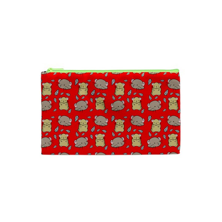 Cute Hamster Pattern Red Background Cosmetic Bag (XS)