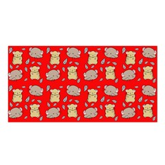 Cute Hamster Pattern Red Background Satin Shawl