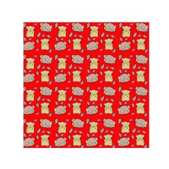 Cute Hamster Pattern Red Background Small Satin Scarf (square)