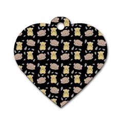 Cute Hamster Pattern Black Background Dog Tag Heart (two Sides) by BangZart