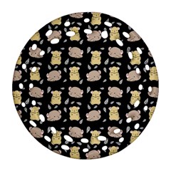 Cute Hamster Pattern Black Background Round Filigree Ornament (two Sides) by BangZart