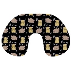 Cute Hamster Pattern Black Background Travel Neck Pillows