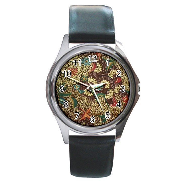 Colorful The Beautiful Of Art Indonesian Batik Pattern Round Metal Watch