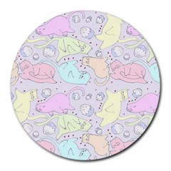 Cat Animal Pet Pattern Round Mousepads by BangZart