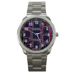 Cad Technology Circuit Board Layout Pattern Sport Metal Watch