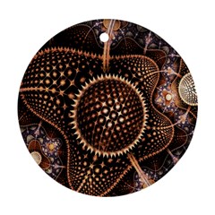 Brown Fractal Balls And Circles Round Ornament (two Sides) by BangZart