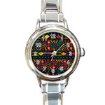 Bohemian Patterns Tribal Round Italian Charm Watch Front