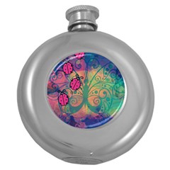 Background Colorful Bugs Round Hip Flask (5 Oz) by BangZart