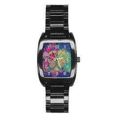 Background Colorful Bugs Stainless Steel Barrel Watch