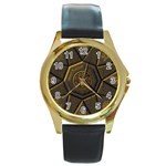 Aztec Runes Round Gold Metal Watch Front