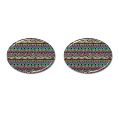 Aztec Pattern Cool Colors Cufflinks (oval)