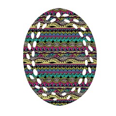 Aztec Pattern Cool Colors Ornament (oval Filigree) by BangZart