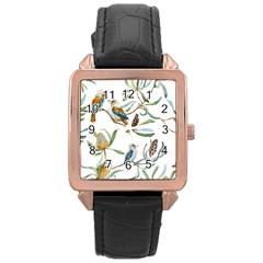 Australian Kookaburra Bird Pattern Rose Gold Leather Watch 