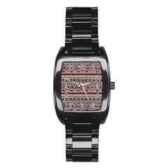 Aztec Pattern Art Stainless Steel Barrel Watch