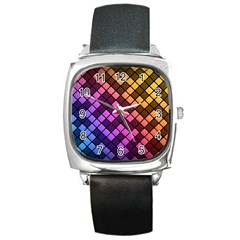 Abstract Small Block Pattern Square Metal Watch by BangZart