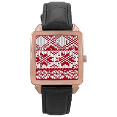 Crimson Knitting Pattern Background Vector Rose Gold Leather Watch  by BangZart