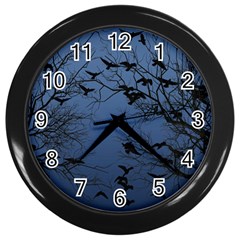 Crow Flock  Wall Clocks (black) by Valentinaart