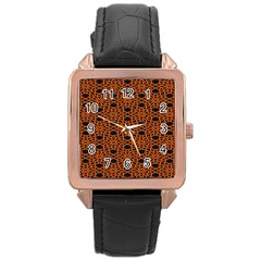 Triangle Knot Orange And Black Fabric Rose Gold Leather Watch 