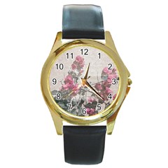 Shabby Chic Style Floral Photo Round Gold Metal Watch by dflcprints