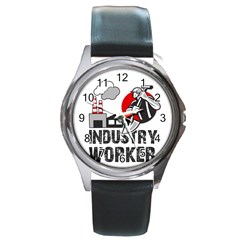 Industry Worker  Round Metal Watch by Valentinaart