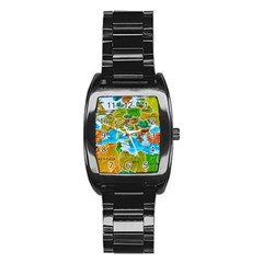 World Map Stainless Steel Barrel Watch