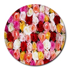 Rose Color Beautiful Flowers Round Mousepads by BangZart