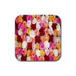 Rose Color Beautiful Flowers Rubber Coaster (Square)  Front