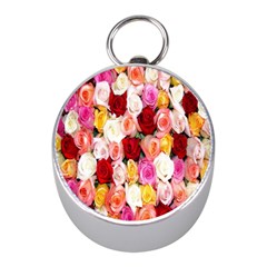 Rose Color Beautiful Flowers Mini Silver Compasses