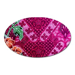 Pink Batik Cloth Fabric Oval Magnet by BangZart