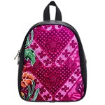 Pink Batik Cloth Fabric School Bags (Small)  Front