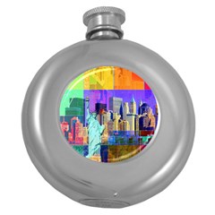 New York City The Statue Of Liberty Round Hip Flask (5 Oz) by BangZart