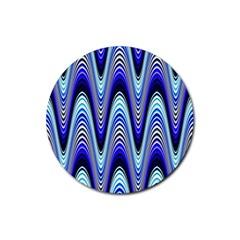 Waves Blue Rubber Coaster (round)  by Colorfulart23