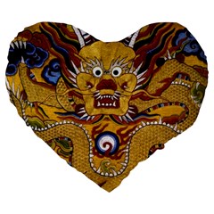 Chinese Dragon Pattern Large 19  Premium Flano Heart Shape Cushions