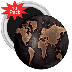 Grunge Map Of Earth 3  Magnets (10 Pack)  by BangZart