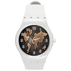 Grunge Map Of Earth Round Plastic Sport Watch (m) by BangZart